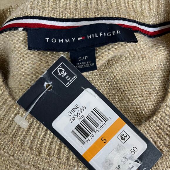 Tommy Hilfiger Tan Gold Metallic Knitted Open Stitch Argyle Sweater Small NWT - Picture 4 of 12